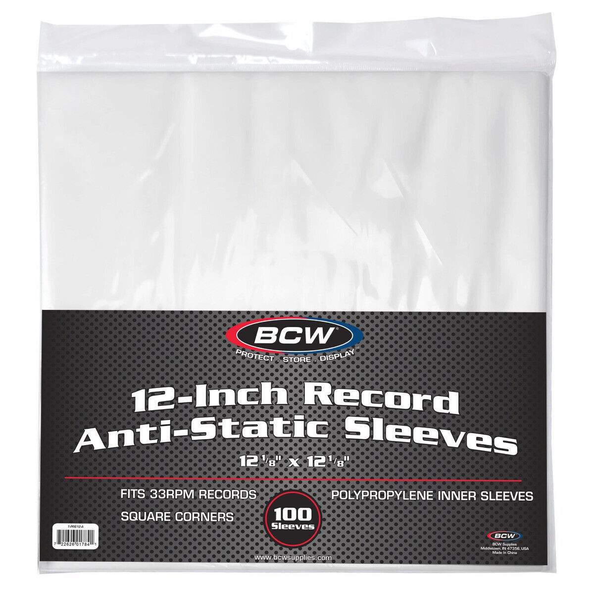 BCW 12-Inch Vinyl Record Inner Sleeve - Anti-static Polypropylene - 100 ct.
